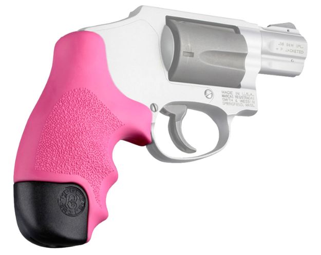 Picture of Hogue 60027 OverMolded Tamer  Cobblestone Pink Rubber with Finger Grooves for S&W J Frame Centennial with Round Butt, Bodyguard