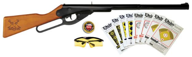 Picture of Daisy 994105403 Buck Shooting Kit Spring Piston 177 BB 400rd Shot 350 fps, Black Barrel/Rec, Stained Hardwood Furniture, Includes Glasses/Premium Ammo/Targets