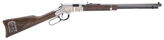 Picture of Henry H004MAS Golden Boy Freemasons Tribute Full Size 22 Short, 22 Long, 22 LR, 16 LR/21 Short, 20" Blued Barrel, Nickel-Plated Metal Finish & American Walnut Stock Right Hand