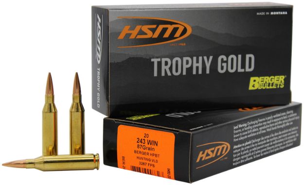 Picture of HSM 24387VLD Trophy Gold Extended Range 243 Win 87 gr Berger Hybrid Tactical Open Tip Match 20 Per Box/ 25 Case