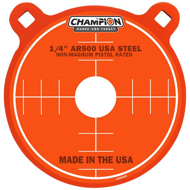 Picture of Champion Targets 44910 Center Mass Gong 8" Pistol Gray AR500 Steel Gong 0.25" Thick Hanging