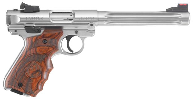 Picture of Ruger 40160 Mark IV Hunter 22 LR 10+1 6.88" Satin Stainless Fluted Bull Barrel, Satin Stainless Steel Frame, Drilled & Tapped Receiver, Target Laminate w/Finger Groove Grip, Right Hand