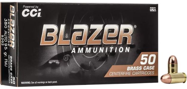 Picture of CCI 5202 Blazer Brass Handgun 380ACP 95gr Full Metal Jacket 50 Per Box/20 Case