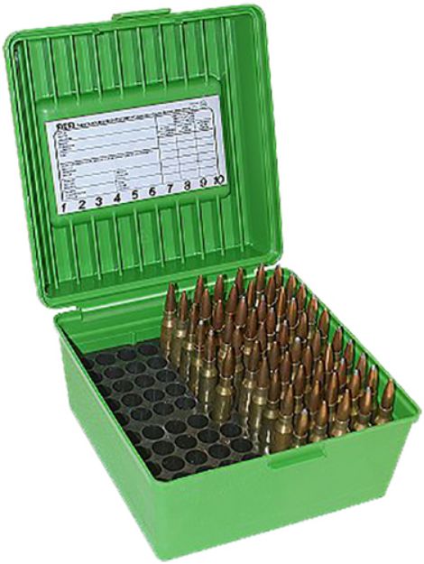 Picture of MTM Case-Gard R100MAG10 Deluxe Ammo Box Round Handle Multi Caliber Rifle Green Polypropylene 100rd