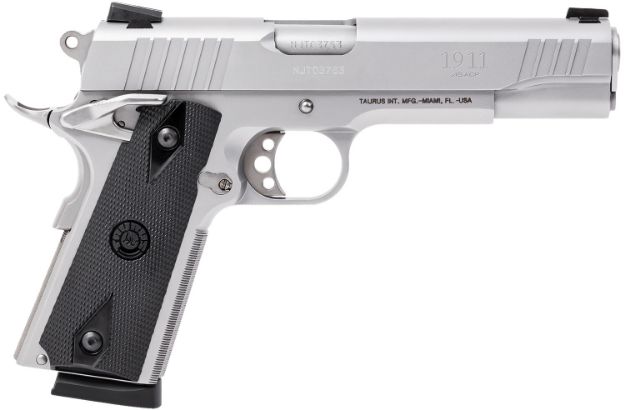 Picture of Taurus 1191109 1911  Full Size Frame 45 ACP 8+1 5" Matte Stainless Steel Barrel, Serrated Stainless Steel Slide, Matte Stainless Steel Frame w/Beavertail, Black Checkered Polymer Grip, Right Hand