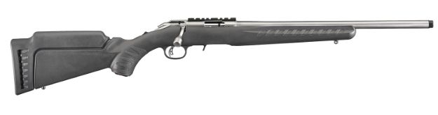 Picture of Ruger 8351 American Rimfire  Full Size 22 LR 10+1 18" Satin Stainless Threaded Barrel, Satin Stainless Scope Rail Receiver, Black Synthetic Adjustable Stock, Right Hand