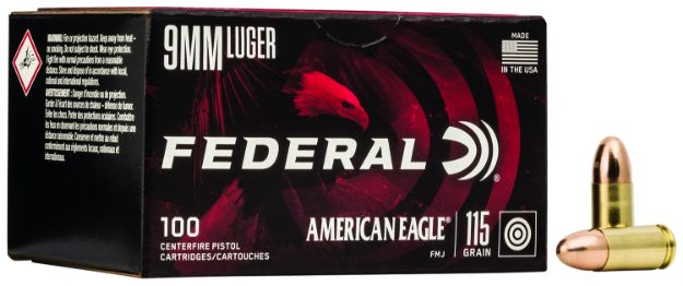 Picture of Federal AE9DP100 American Eagle Handgun 9mmLuger 115gr Full Metal Jacket 100 Per Box/5 Case