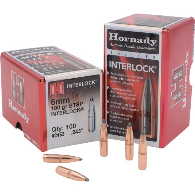 Picture of Hornady 2453 InterLock  6mm .243 100 gr Boat Tail Spire Point 100 Per Box/ 25 Case