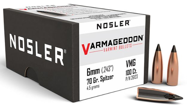 Picture of Nosler 26123 Varmageddon  6mm 70gr Flat Base Tipped 100/Box