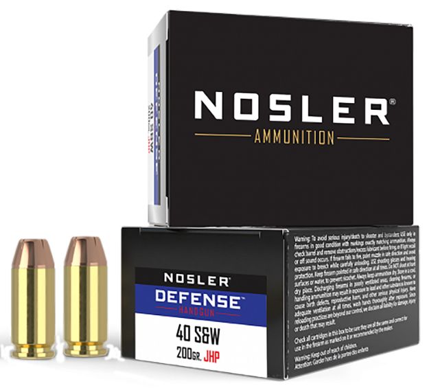 Picture of Nosler 39123 Defense Handgun 40S&W 200gr Hollow Point 20 Per Box/10 Case