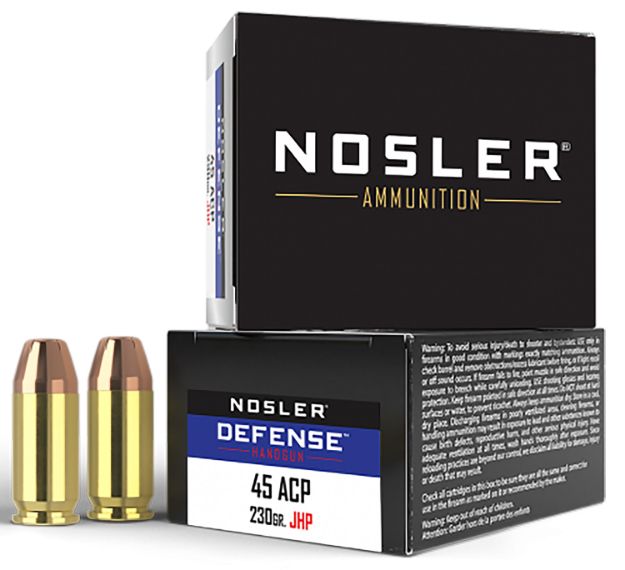 Picture of Nosler 39645 Defense Handgun 45ACP 230gr Bonded Performance Jacketed Hollow Point 20 Per Box/10 Case