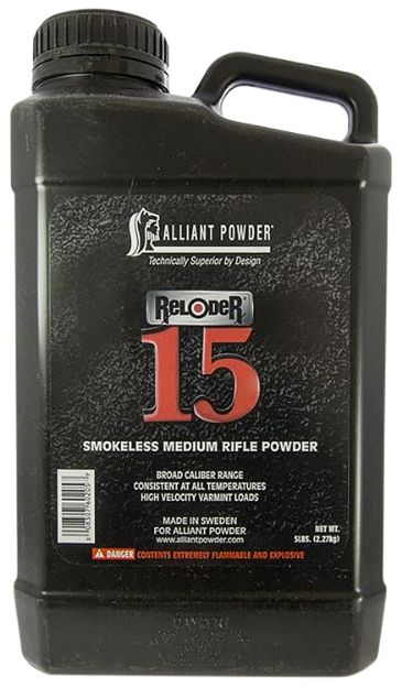 Picture of Alliant 150645 Reloder 15 Smokeless Medium Rifle Powder 5lbs 1 Canister