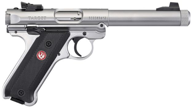 Picture of Ruger 40126 Mark IV Target 22 LR 10+1 5.50" Satin Threaded Bull Barrel, Drilled & Tapped Receiver, Satin Stainless Steel Frame, Black Checkered Polymer Grip, Right Hand