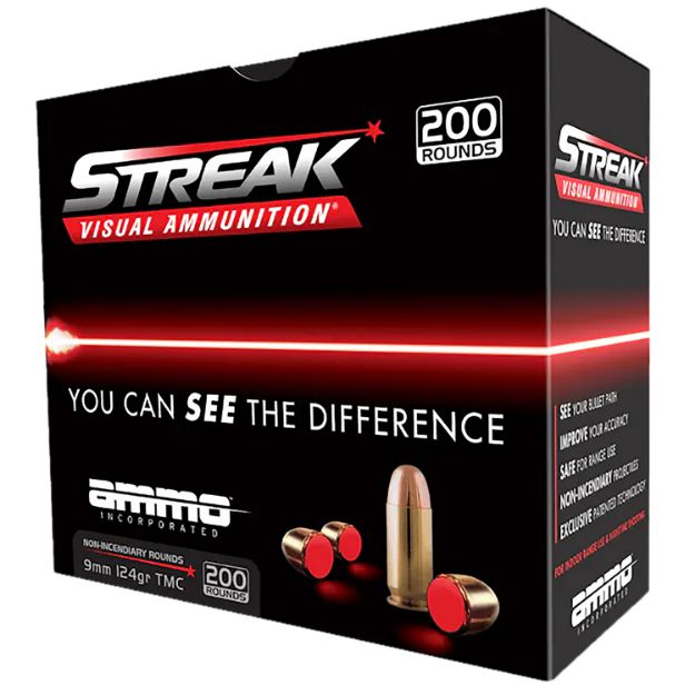 Picture of Ammo Inc 9124TMCSTRKRED200 Streak Visual (RED)  9mm Luger 124gr Total Metal Case 200 Per Box/5 Case