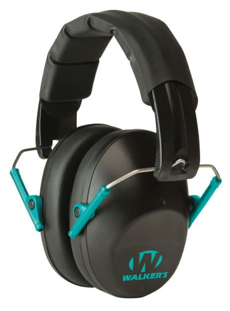 Picture of Walker's GWPFPM1BKTL Pro Low Profile Passive Muff 22 dB Over the Head Black/Teal Accent Polymer