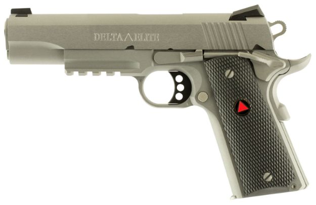 Picture of Colt Mfg O2020RG Delta Elite  10mm Auto 8+1 5" Steel Barrel, Stainless Steel Serrated Slide & Frame w/Picatinny Rail, Black Polymer w/Delta Medallions Grips, Ambidextrous