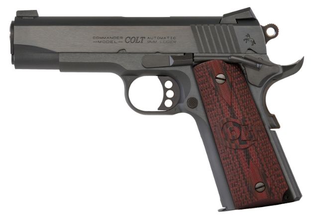 Picture of Colt Mfg O4942XE Commander Combat 9mm Luger 9+1 4.25" Steel Barrel, Blued Serrated Carbon Steel Slide, Blued Carbon Steel Frame w/Beavertail, Black Cherry G10 Grip, Ambidextrous