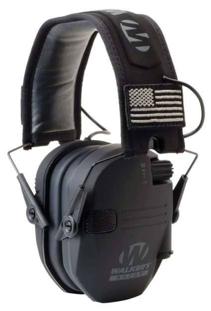 Picture of Walker's GWPRSEMPAT Razor Patriot Slim Electronic Muff 23 dB Over the Head Black w/Flag Patch Polymer