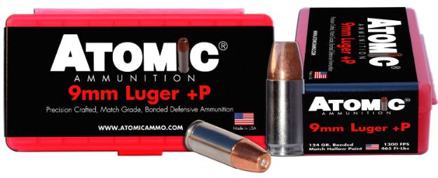 Picture of Atomic Ammunition 00454 Pistol Precision Craft 9mmLuger +P 124gr Bonded Match Hollow Point 20 Per Box/10 Case