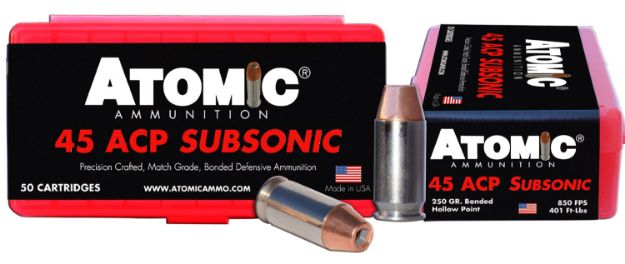 Picture of Atomic Ammunition 00439 Pistol Subsonic 45ACP 250gr Bonded Match Hollow Point 50 Per Box/10 Case