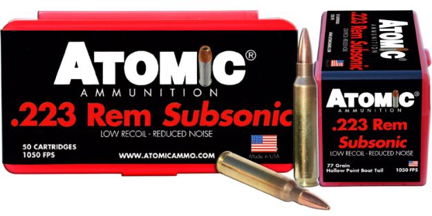 Picture of Atomic Ammunition 00429 Rifle Subsonic 223 Rem 77 gr Hollow Point Boat Tail 50 Per Box/ 10 Case