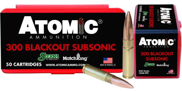 Picture of Atomic Ammunition 00465 Rifle Subsonic 300 Blackout 220 gr Hollow Point Boat Tail 50 Per Box/ 10 Case