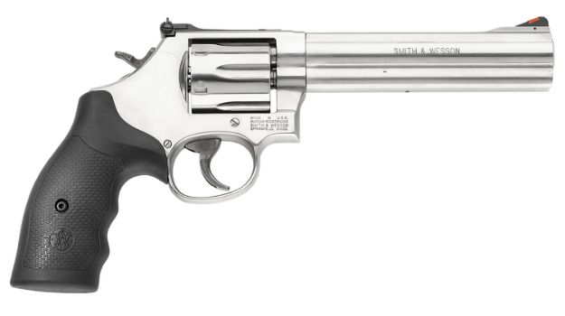 Picture of Smith & Wesson 164224 Model 686  357 Mag or 38 S&W Spl +P Stainless Steel 6" Barrel & 6rd Cylinder, Satin Stainless Steel L-Frame,  Red Ramp Front/Adjustable White Outline Rear Sights Internal Lock