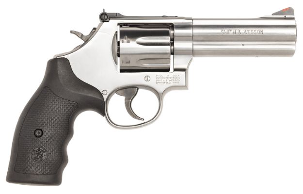 Picture of Smith & Wesson 164194 Model 686 Plus 357 Mag or 38 S&W Spl +P Stainless Steel 4.12" Barrel, 7 Shot, Satin Stainless Steel L-Frame, Red Ramp Front/White Outline Rear Sights, Internal Lock