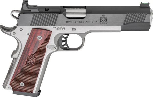 Picture of Springfield Armory PX9119LAOS 1911 Ronin 9mm 9+1 5" Stainless Steel Barrel Optic Ready Blued Slide Crossed Cannons Checkered Grip