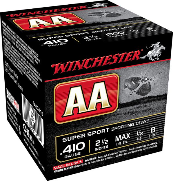 Picture of Winchester Ammo AASC418VP AA Sporting Clay 410Gauge 2.50" 1/2oz 8Shot 100 Per Box/5 Case