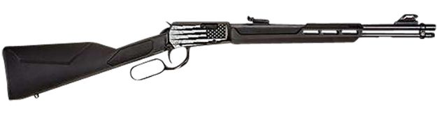 Picture of Rossi RL22W201SYEN18 Rio Bravo  Full Size, Lever Action 22 WMR 12+1, 20" Polished Black Steel Barrel, Polished Black w/Lighting US Flag Engraving Steel Receiver, Black Fixed Stock, Right Hand