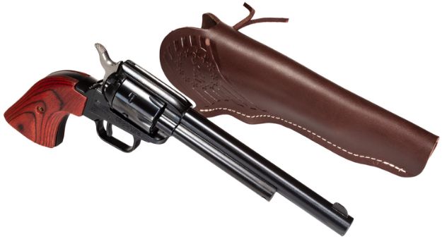 Picture of Heritage Mfg RR22B6LHOL Rough Rider  22 LR 6 Shot 6.50" Black Oxide Barrel, Frame & Cylinder, Cocobolo Grips Features Hunter Debossed Leather Holster