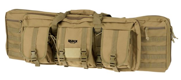 Picture of Rukx Gear ATICT42DBT Tactical Double Gun Case 42" Water Resistant Tan 600D Polyester w/ Non-Rust Zippers Reinforced Velcro & Adjustable Back Straps