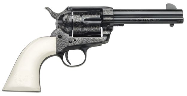 Picture of Taylors & Company 200056 1873 Cattleman Outlaw Legacy 45 Colt (LC) Caliber with 4.75" Barrel, 6rd Capacity Cylinder, Overall Blued Engraved Finish Steel & Ivory Synthetic Grip