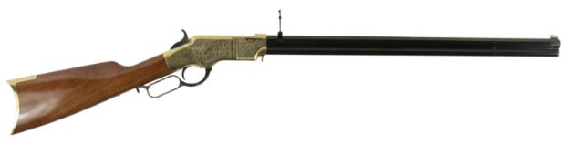 Picture of Taylors & Company 550296 1860 Brass Engraved 44-40 Win 13+1 24.25" Blued Octagon Barrel, Brass Engraved/ Brass Receiver, Walnut/ Synthetic Stock, Right Hand