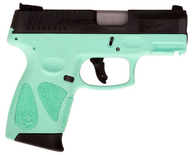 Picture of Taurus 1G2C93112C G2C  Compact Frame 9mm Luger 12+1 3.26" Matte Stainless Steel Barrel, Matte Black Serrated Carbon Steel Slide, Cyan Polymer Frame w/Picatinny Rail & Polymer Grip, Right Hand