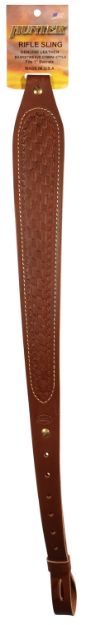 Picture of Hunter Company 027138 Cobra Carrier Sling made of Chestnut Tan Leather with Basket Weave Pattern, Padded Design & 1" Swivels for Rifles