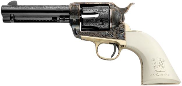 Picture of Pietta GW357DMH434NMAE Great Western II Deadman's Hand 357 Mag 6rd 4.75" Blued Octagon Steel Barrel & Cylinder, Color Case Hardened Steel Frame, White Polymer w/Aces & Eights Grip, Exposed Hammer