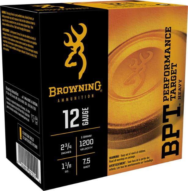 Picture of Browning Ammo B193621227 BPT Performance Target Heavy 12Gauge 2.75" 1 1/8oz 7.5Shot 25 Per Box/10 Case