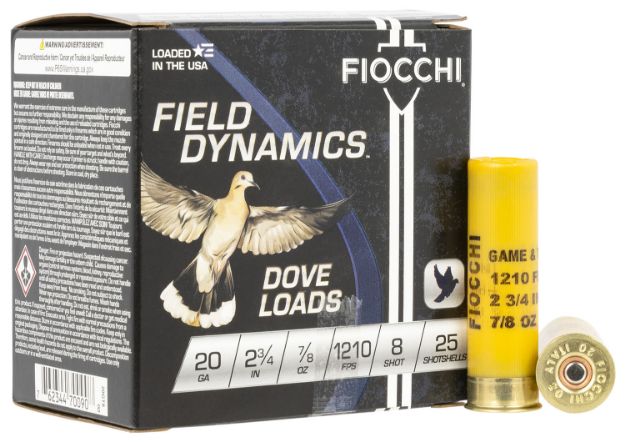 Picture of Fiocchi 20GT8 Field Dynamics Dove & Quail 20Gauge 2.75" 7/8oz 8Shot 25 Per Box/10 Case