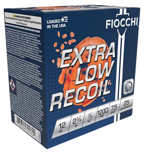 Picture of Fiocchi 1278OZ75 Exacta Target Low Recoil Trainer 12Gauge 2.75" 7/8oz 7.5Shot 25 Per Box/10 Case