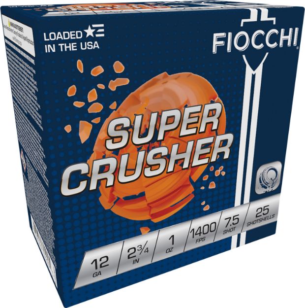 Picture of Fiocchi 12SCRS75 Exacta Target Super Crusher 12Gauge 2.75" 1oz 7.5Shot 25 Per Box/10 Case