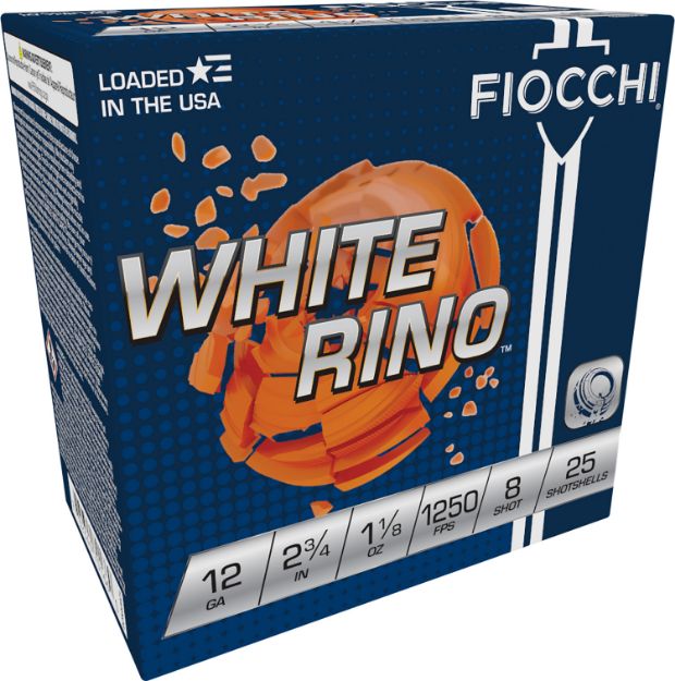 Picture of Fiocchi 12WRNO8 Exacta Target White Rino Target 12Gauge 2.75" 1 1/8oz 8Shot 25 Per Box/10 Case