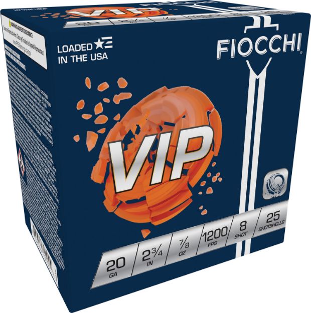 Picture of Fiocchi 20VIP8 Exacta Target VIP 20Gauge 2.75" 7/8oz 8Shot 25 Per Box/10 Case