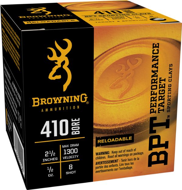 Picture of Browning Ammo B193634128 BPT Performance Target Sporting Clay 410Gauge 2.50" 1/2oz 8Shot 25 Per Box/10 Case