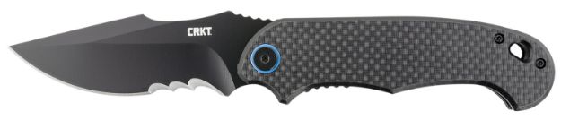 Picture of CRKT 7920K P.S.D.  3.63" Folding Recurve Veff Serrated Black EDP 4116 Stainless Steel Blade/ Black w/Blue Backspacer G10/Carbon Fiber Handle Includes Pocket Clip