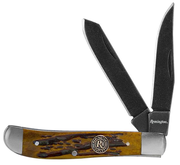 Picture of Remington Accessories 15642 Backwoods Trapper Folding Stonewashed Carbon Steel Blade/Coffee Brown w/Remington Medallion Bone Handle