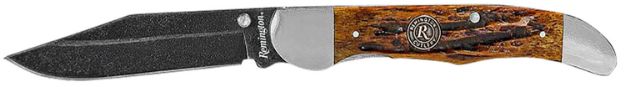 Picture of Remington Accessories 15647 Backwoods  Folding Stonewashed Carbon Steel Blade Coffee Brown w/Remington Medallion Bone Handle