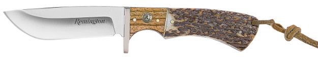 Picture of Remington Accessories 15656 Guide  Fixed Skinner Stainless Steel Blade Brown/White/Silver w/Remington Shield Stag Bone/Nickle Handle Includes Sheath