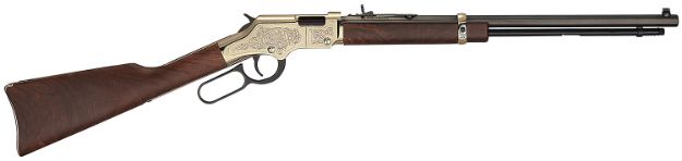 Picture of Henry H004VD4 Golden Boy Deluxe 4th Edition 17 HMR 12+1 20" Blued Octagon Barrel, Engraved Brasslite Rec, American Walnut Stock, Ad. Buckhorn Sights